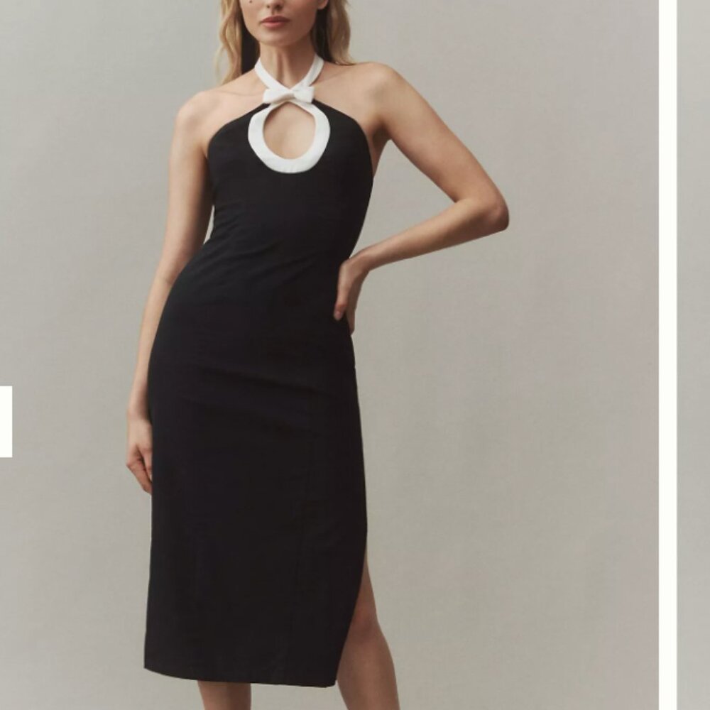 BHLDN Victoria Bow Halter Cutout Midi Dress Size Large Anthropologie